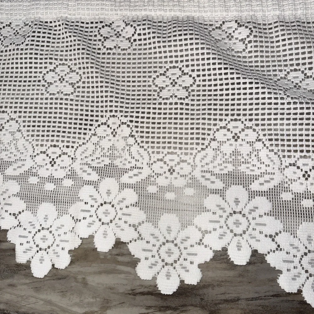 Vintage Lace Scalloped Valance Curtain White Country Cottage Floral 65X18 In